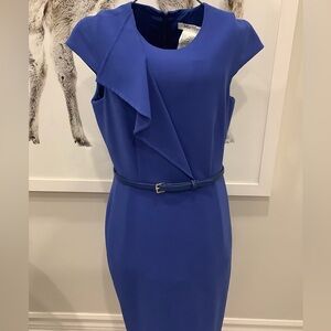 Max Mara wool sheath dress with matching leather belt.